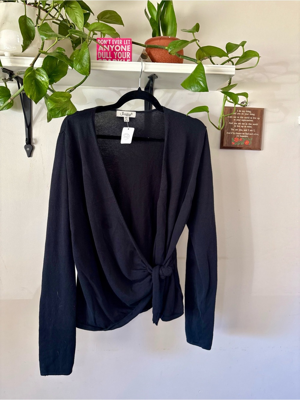 Jessica Black Tie-Front Cardigan Sweater